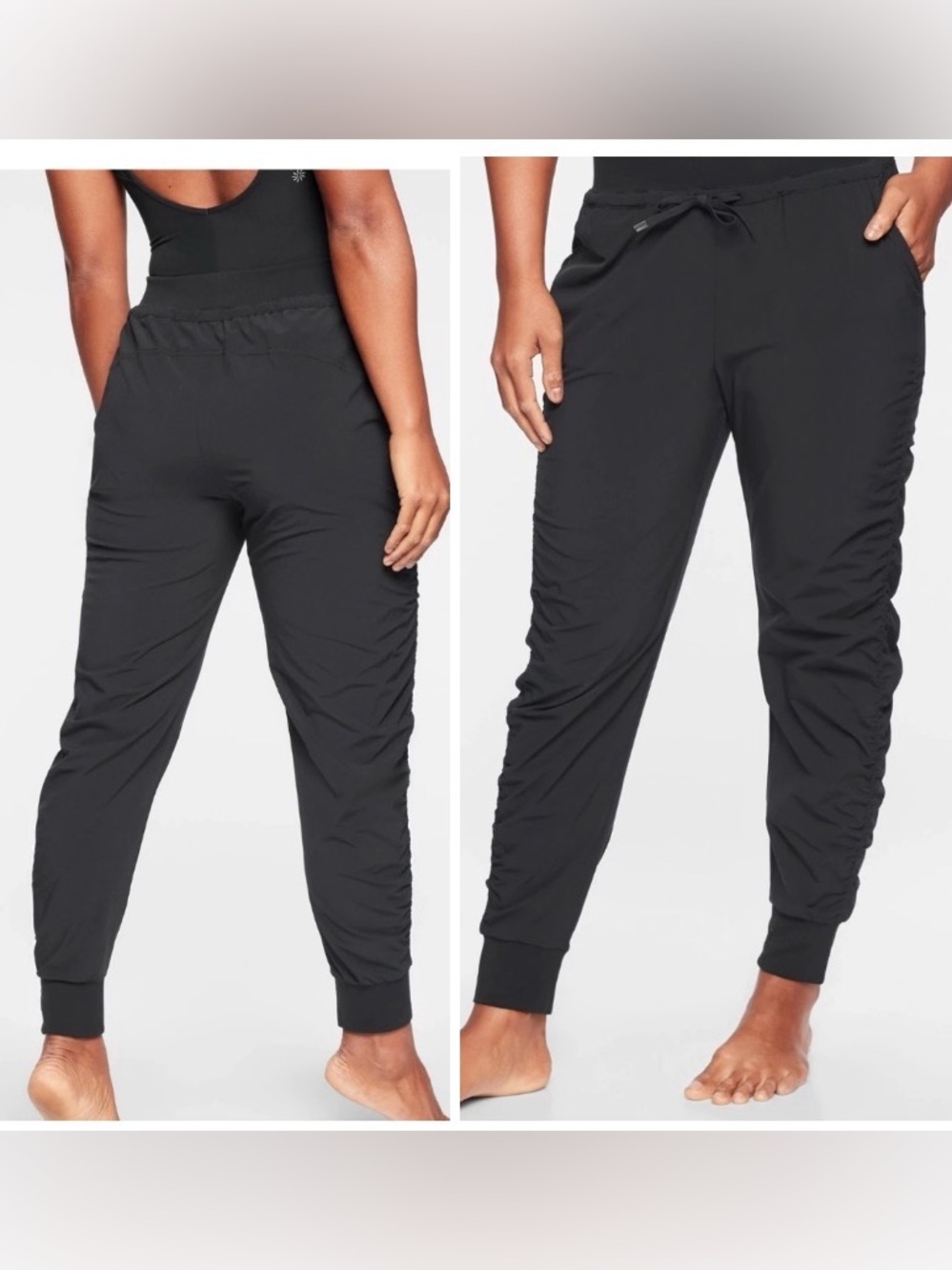 Athleta Attitude Pant Black Ruched Jogger Womens 12 Drawstring Soft Dance Gym